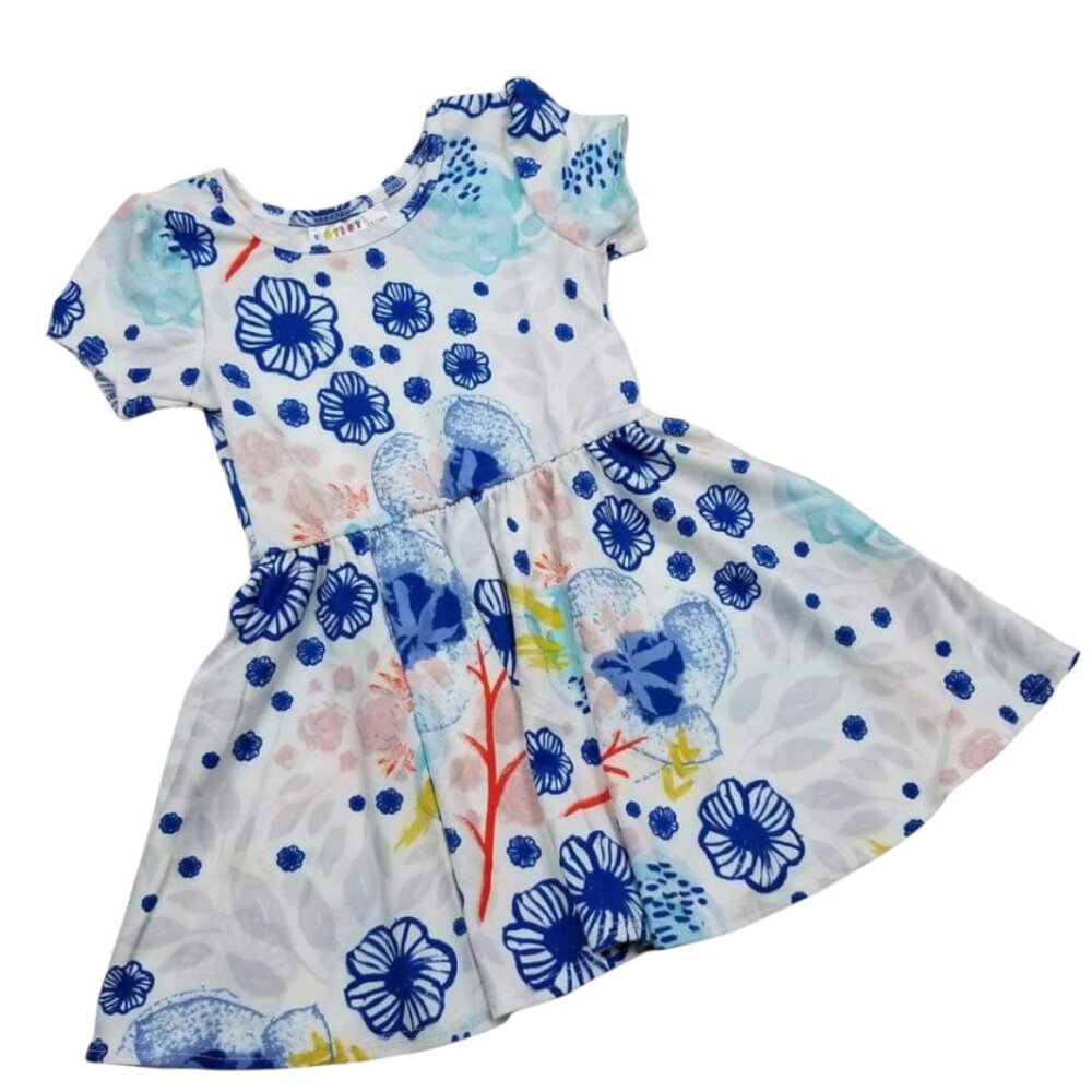 DotDotSmile 12-24 month Classic Cap Dress - White and Blue Floral